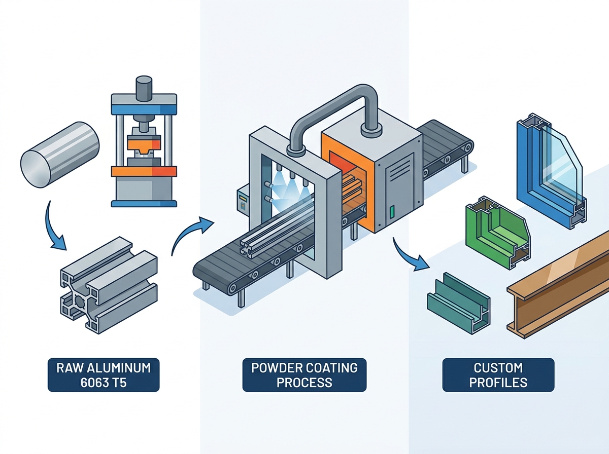 Custom powder-coated aluminum extrusion profiles for architectural applications