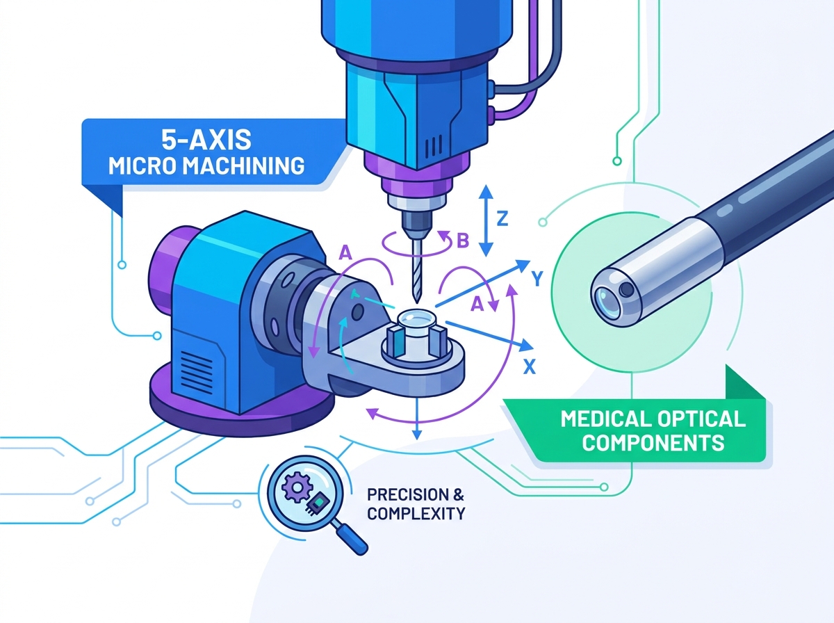 5 axis micro machining center cutting a medical optical component